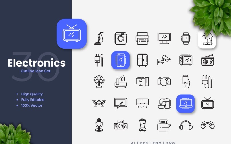 30 Elektronik Kontur Ikonuppsättning