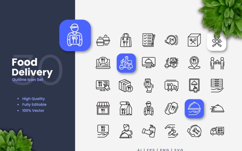 30 Eten Levering Overzicht Icon Set