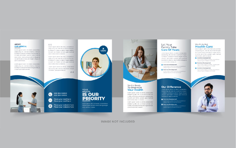 Охорона здоров'я або медична потрійна брошура дизайн-макет