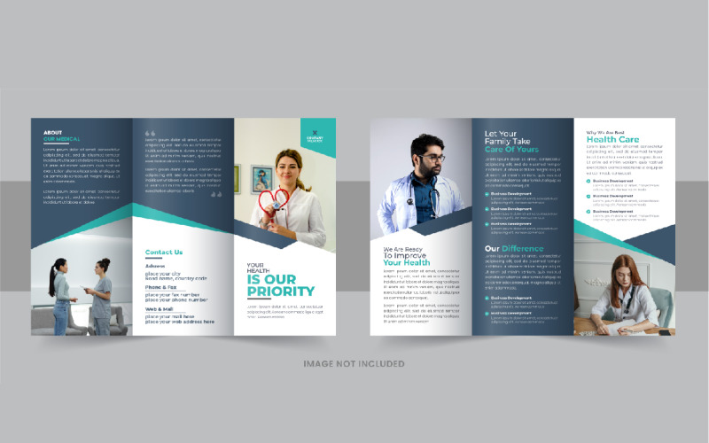 Kreativní zdravotní nebo lékařská trojdílná brožura šablona