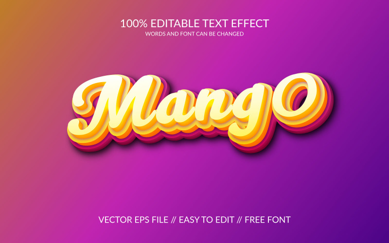 Mango 3D plně upravitelná šablona vektorového efektu textu Eps