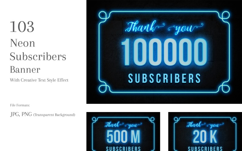 Neon Subscribers Banners Design Set 100 - TemplateMonster