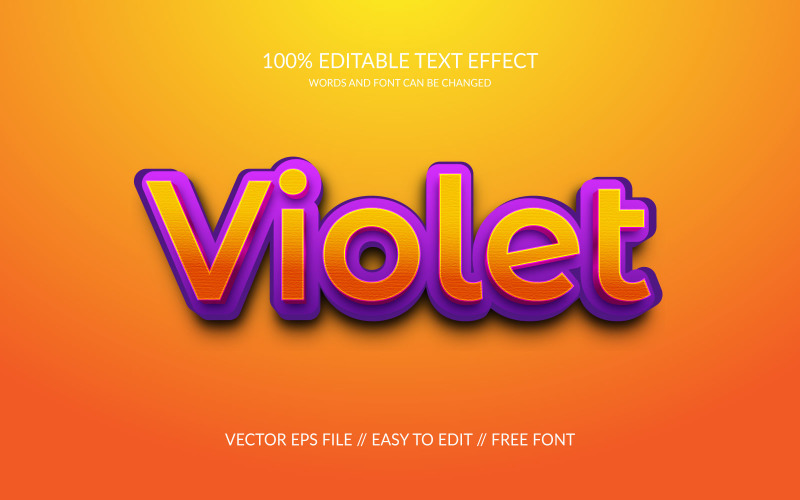 Plantilla de efecto de texto Eps vectorial editable en 3D violeta
