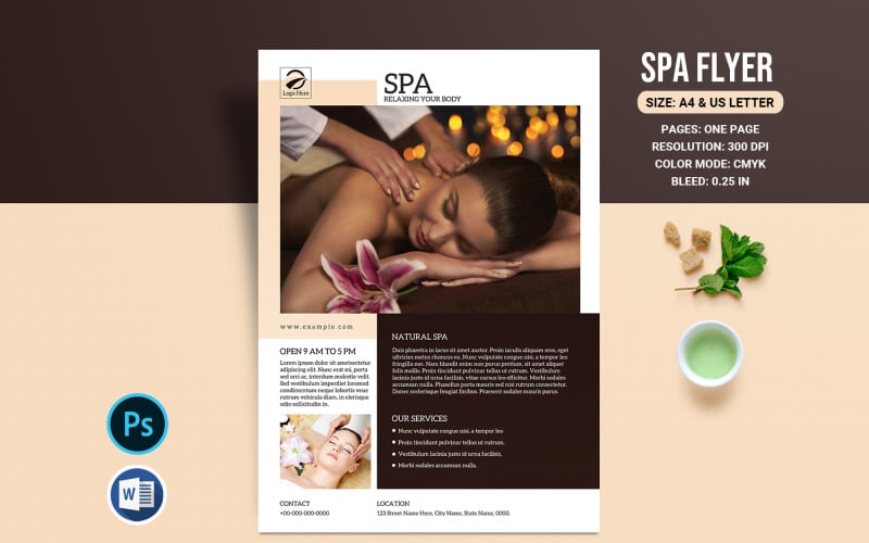 Szablon ulotki Spa i salonu piękności. Photoshop i Ms Word