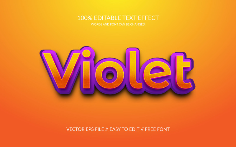 Violet 3D bewerkbare Vector Eps teksteffect sjabloon