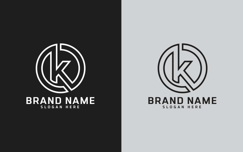Design de logotipo em forma de círculo com letra K da marca