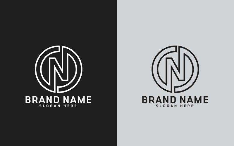 Design de logotipo em forma de círculo com letra N da marca