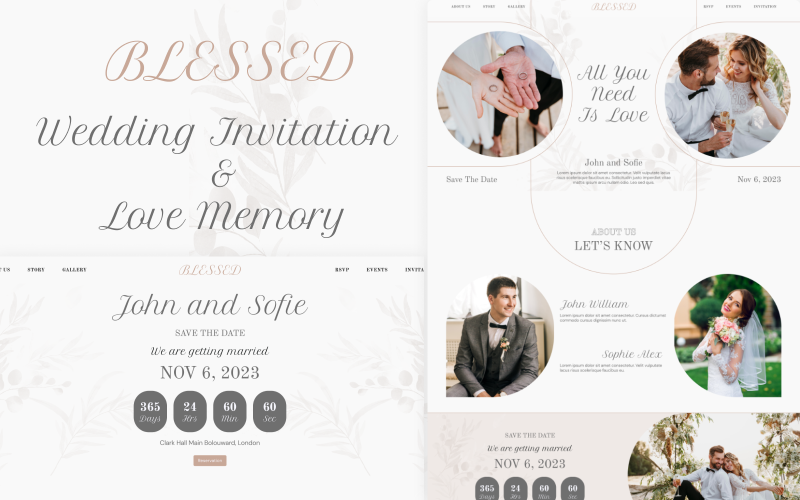 Blessed - Modèle HTML de mariage élégant | Partagez votre histoire d'amour