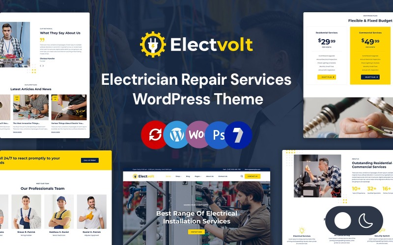 Electvolt - 电工维修服务 Elementor Wordpress 响应式主题