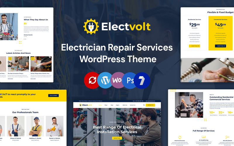 Electvolt - Reparatieservices voor elektriciens Elementor WordPress-thema