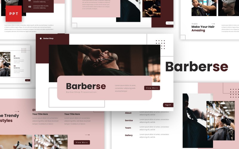 Barberse — Modello PowerPoint per negozio di barbiere