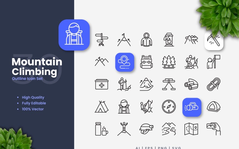 30 Bergbeklimmen Overzicht Icon Set
