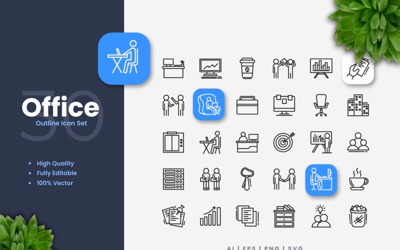 30 Kantoor Overzicht Icon Set