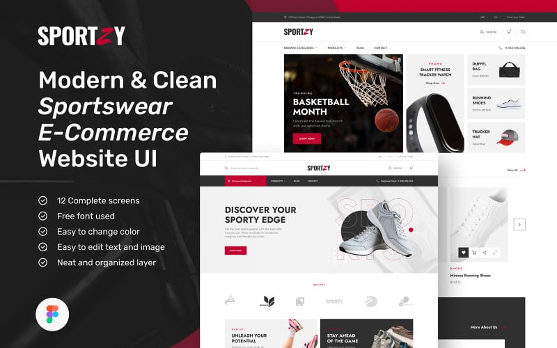 Sportzy - Moderne schone sportkleding E-commerce website-ontwerp UI Figma-sjabloon