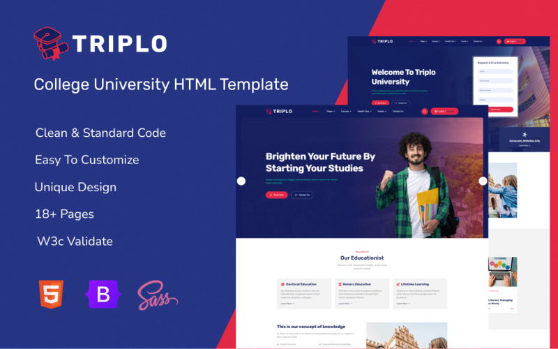 Mais de 66 modelos de sites em HTML para universidades - TemplateMonster