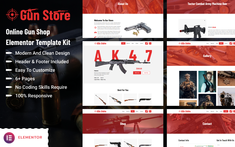 Gun Store - Online Gun Shop Elementor-sjabloonkit