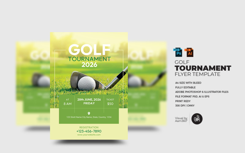 Flyer-Vorlage für Golfturniere.