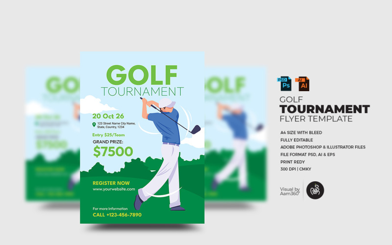 Golfverseny szórólap sablon