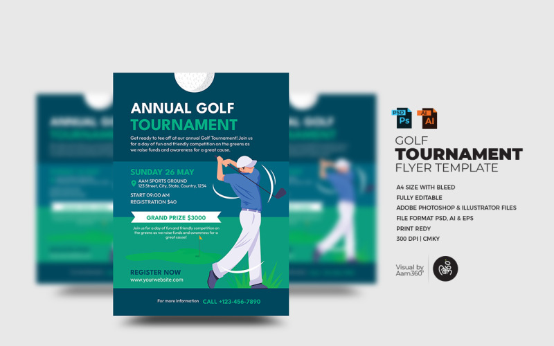 Modèle de Flyer de tournoi de golf,,