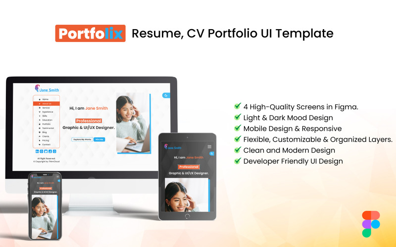 Portfolix — szablon interfejsu CV portfolio CV
