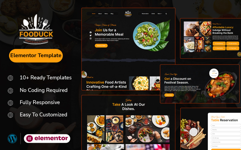 Fooduck - 酒店和餐厅服务 Elementor 套件