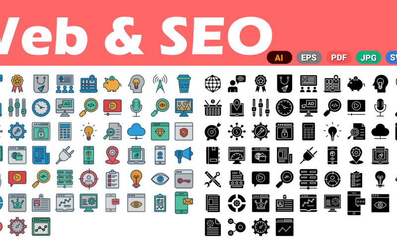 Pacchetto di oltre 150 icone vettoriali Web e SEO