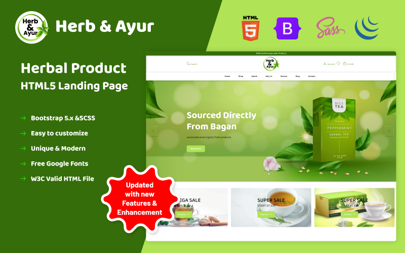 Herb&Ayur - 草药产品 HTML5 登陆页面