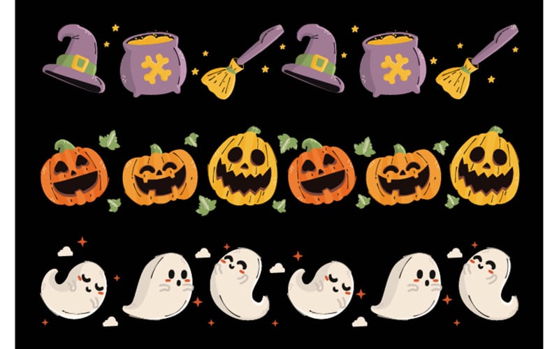 Kézzel rajzolt lapos Halloween határok gyűjtemény