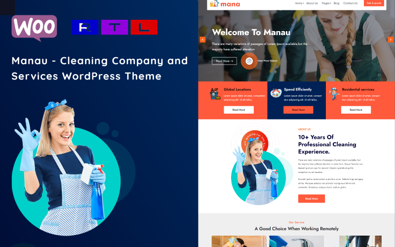 Téma WordPress Manau - úklidové služby