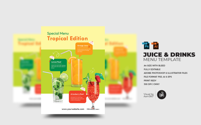 Modèle de Flyer de menu de jus et de boissons