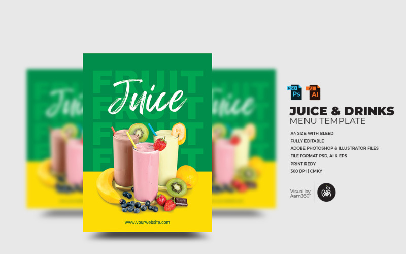 Modèle de Flyer de menu de jus et de boissons,