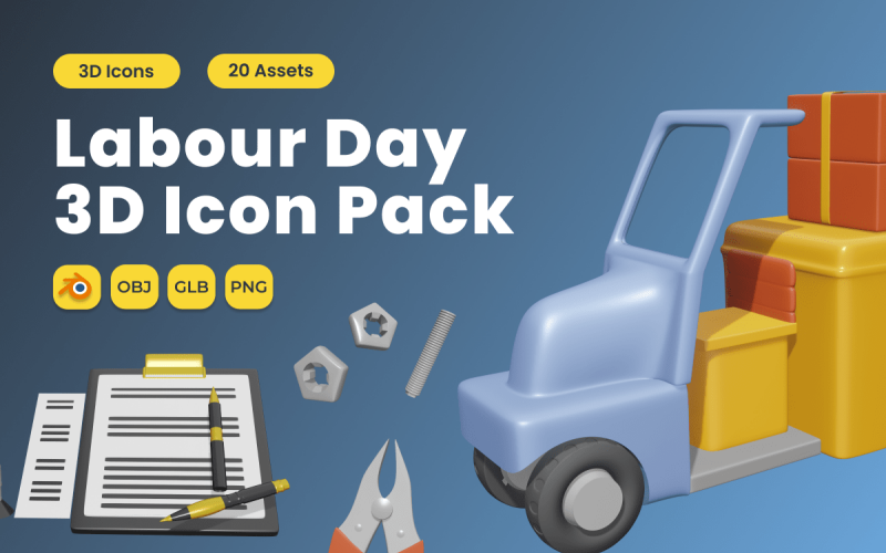 Dia do Trabalho 3D Icon Pack Vol 2