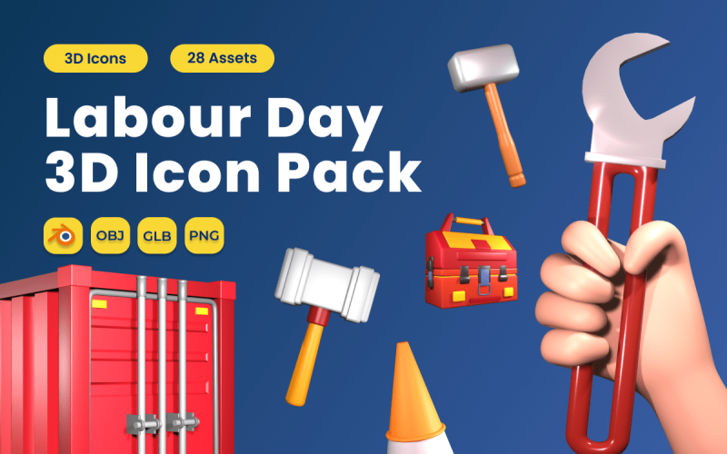 Dia do Trabalho 3D Icon Pack Vol 3