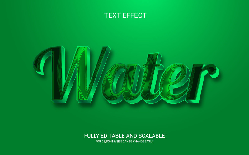 Agua 3D Totalmente editable Vector Eps Plantilla de efecto de texto