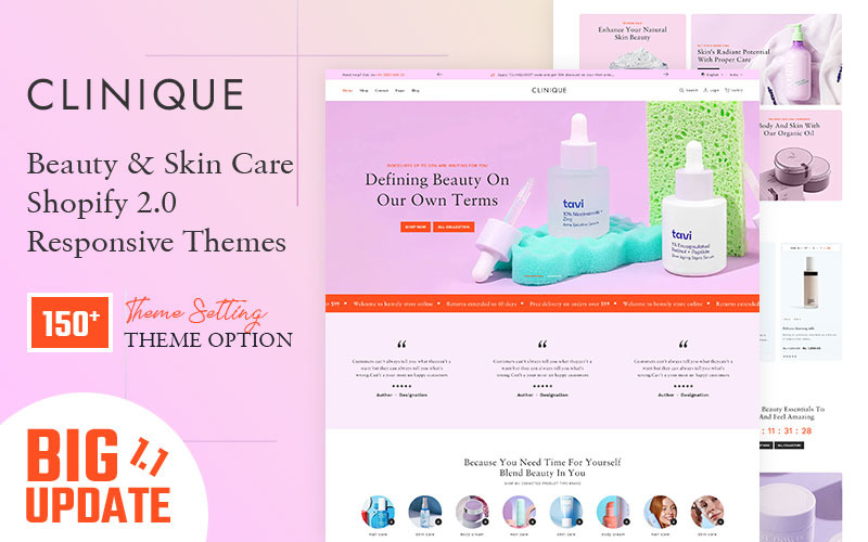Clinique – Beauty Cosmetics & Skincare többcélú Shopify 2.0 reszponzív téma