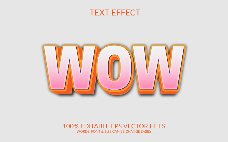 Modelo de efeito de texto de vetor EPS 3D editável Uau