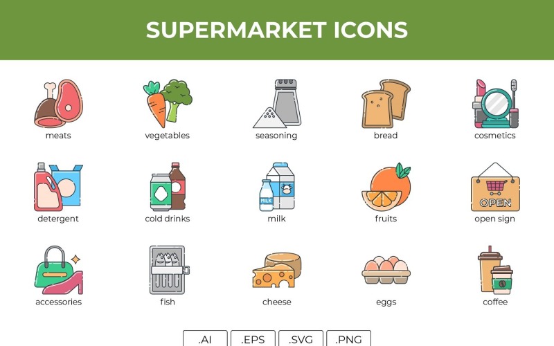 Plantilla de conjunto de iconos de supermercado