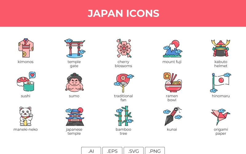 Šablona sady japonských ikon