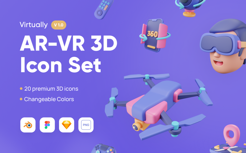 Virtualmente - conjunto de ícones AR-VR 3D