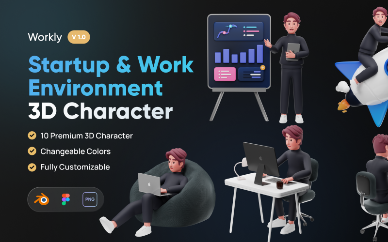 Workly - 启动和工作环境 3D 角色