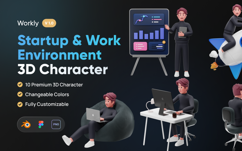 Workly - Startup & werkomgeving 3D-personage