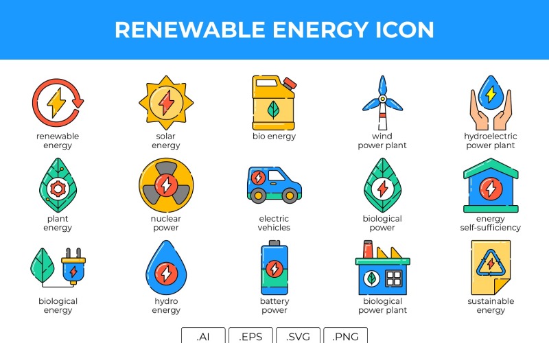 Zestaw ikon energii odnawialnej
