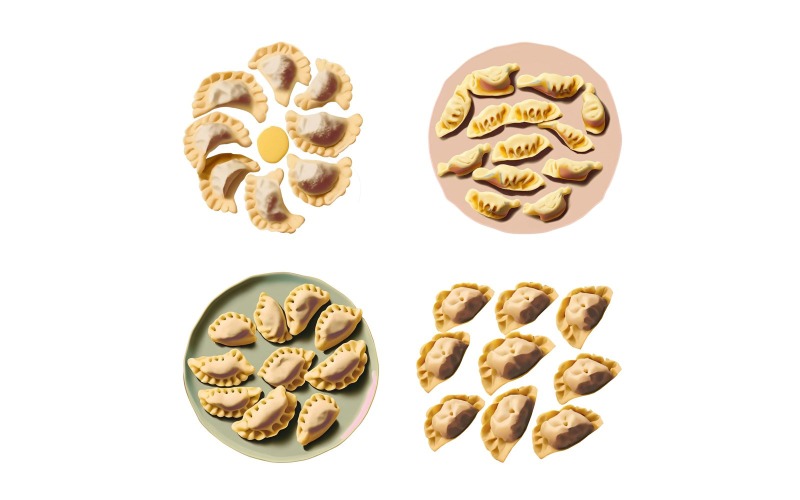 一组 Pierogi，vareniki 在白色背景上隔离的盘子中。