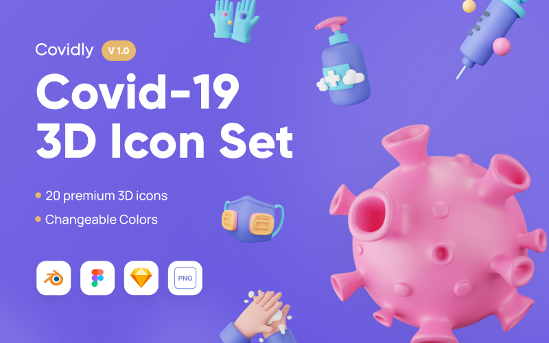 Covidly - zestaw ikon 3D Covid-19