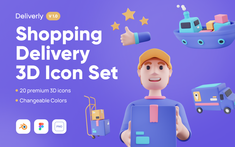 Deliverly - Conjunto de iconos 3D de entrega de compras en línea