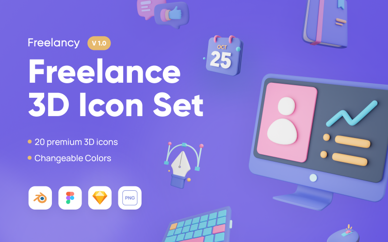 Freelancy - Conjunto de Ícones 3D Freelancer