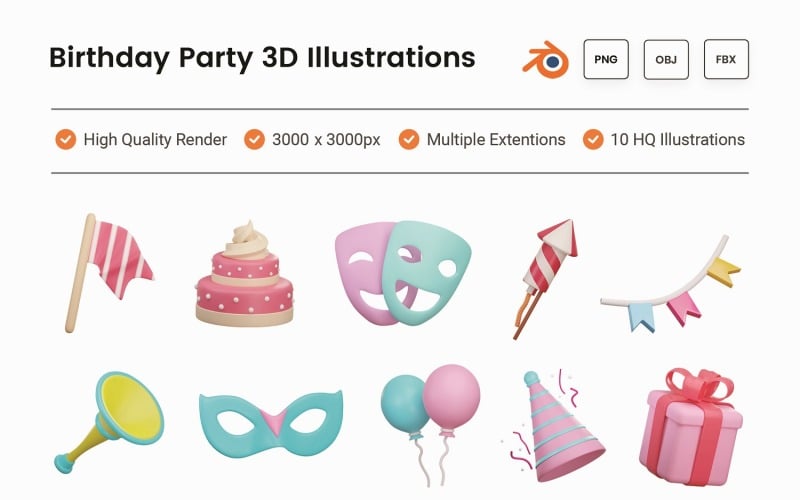 Birthday Party 3D Illustration Set