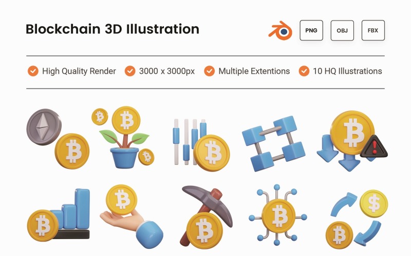 Blockchain Emoji 3D-illustratieset