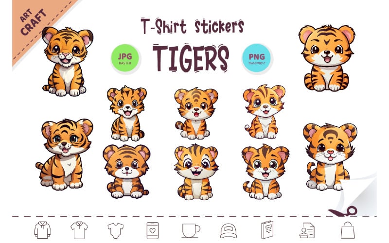 Bundle Stickers Cute Tiger Clipart Templatemonster