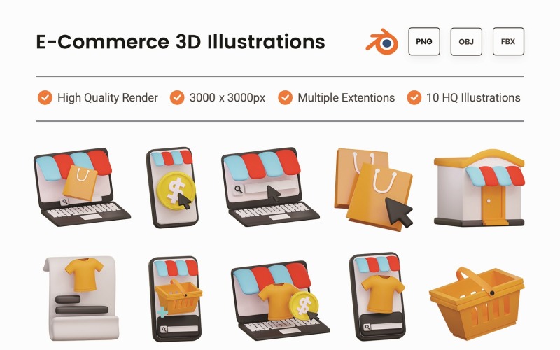 Conjunto de ilustrações 3D de comércio eletrônico